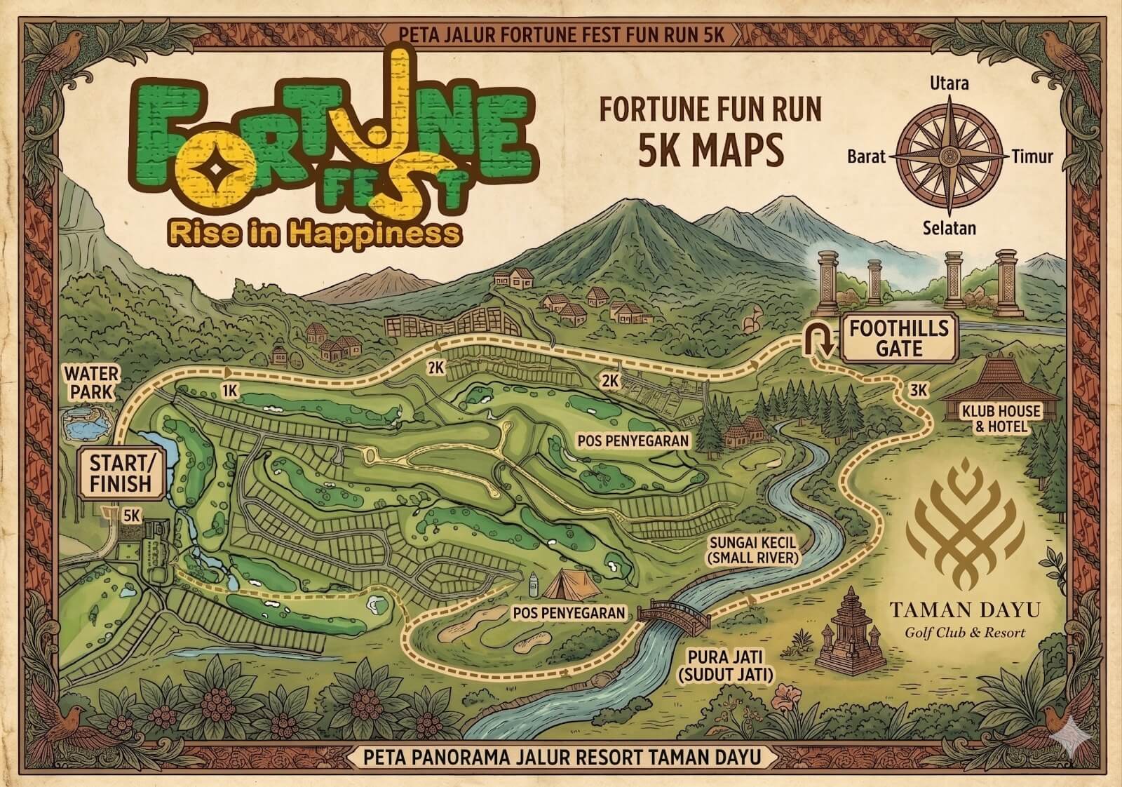 Ilustrasi jalur Fortune Fun Run 5K di kawasan Taman Dayu